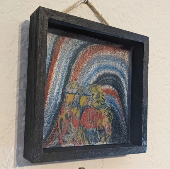 Birds Wall Art Handmade Parrot Design Resin Blue Red Home Decor Love - Picture 6 of 12